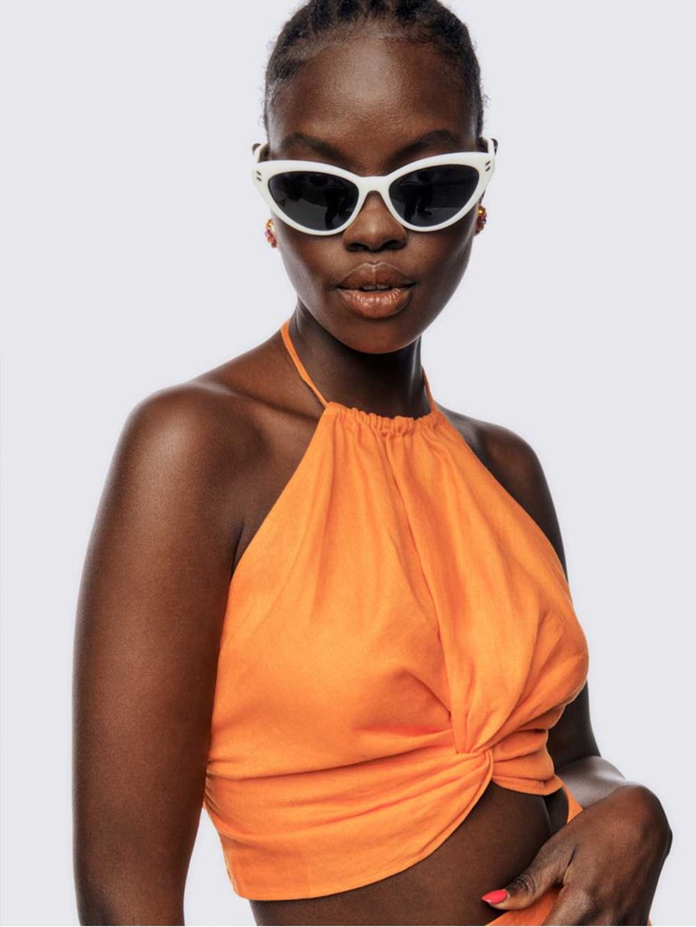 Reformation Citrus Meri Linen Halter Tie Crop Top
